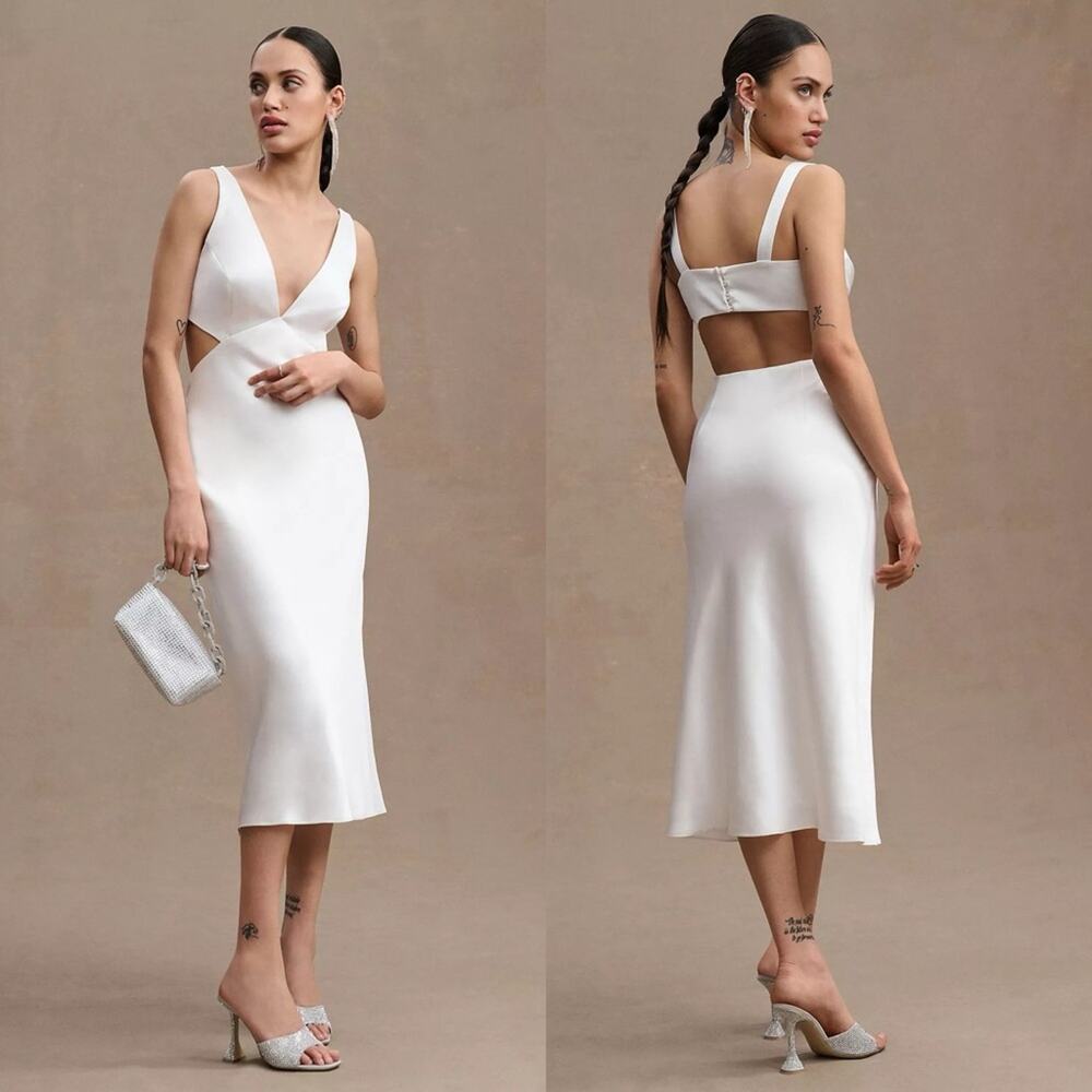 Anthropologie Sachin and Babi V-Neck Cutout Satin Midi Dress Sierra